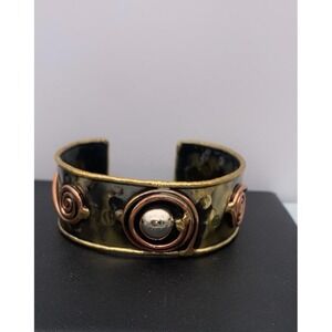 Vintage Artisan Brutalist Mixed Metals Cuff Bracelet Modernist Boho Wearable Art